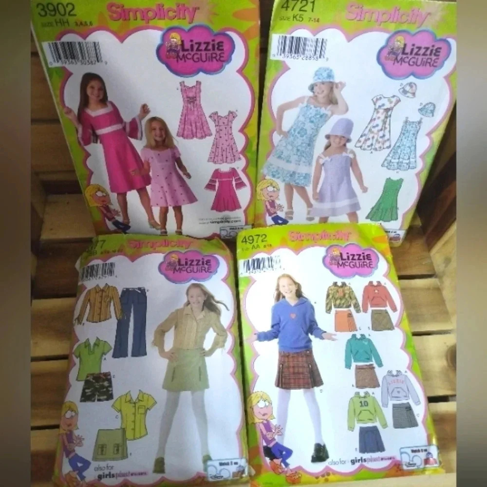 Lot of 4 Lizzie McGuire Simplicity Sewing Patterns-Y2K 2000s Disney Channel